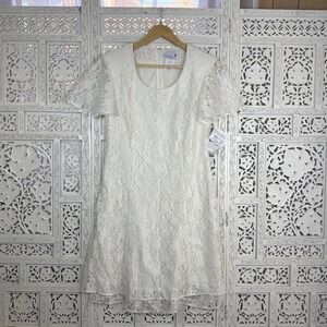 NEW Vintage Scarlett Cream Lace Flutter Sleeve Dress Sz Womens M Bridal Angel